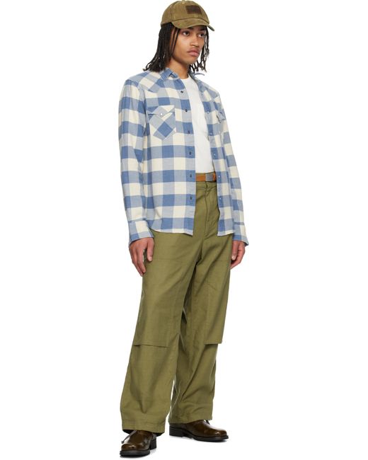 メンズ RRL ブルー＆ホワイト スリムフィット プレイド ツイル