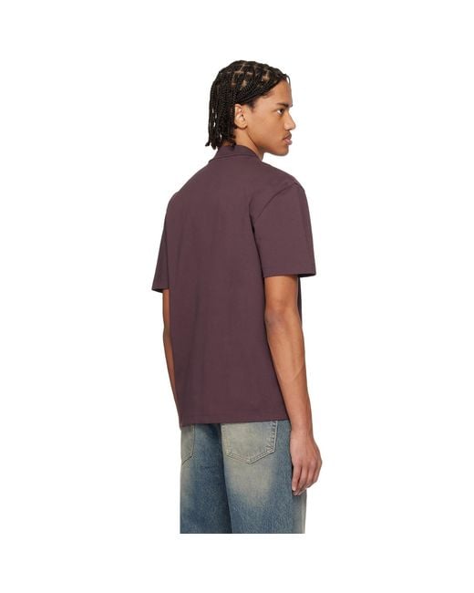 HUGO Purple Burgundy Stacked-Logo Interlock Cotton Polo for men