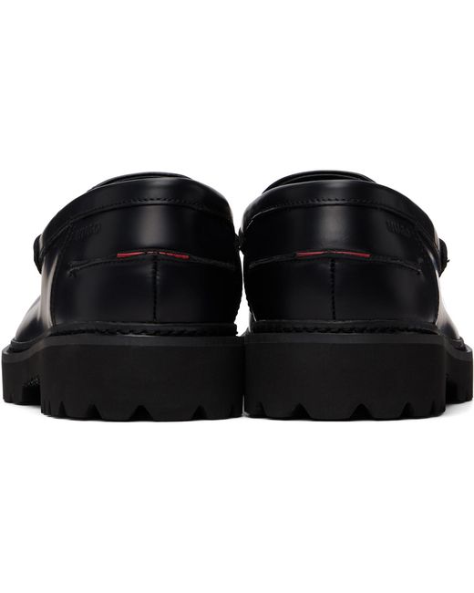 HUGO Black Embossed-Logo Loafers for men