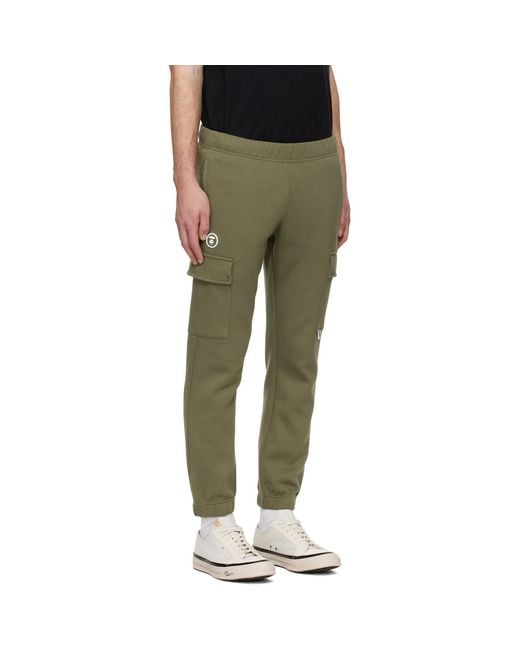 Aape By A Bathing Ape Green Khaki 'Aapenow' Moonface Cargo Sweatpants for men