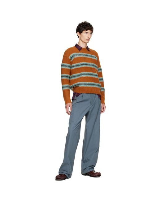 Dries Van Noten Orange Jacquard Wool Sweater for men