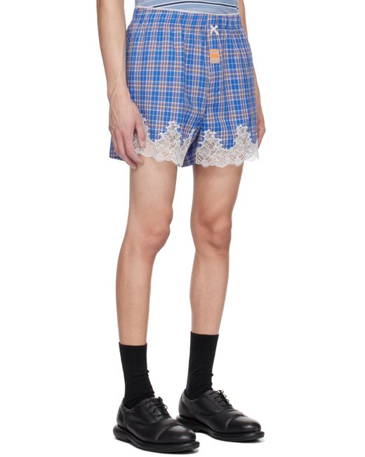 Martine Rose Blue Check Shorts for men