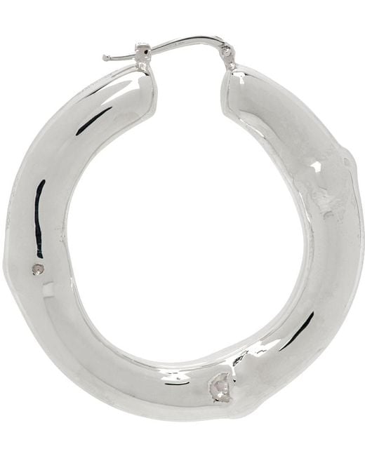 Jil Sander Metallic Silver Hoop Single Earring for men