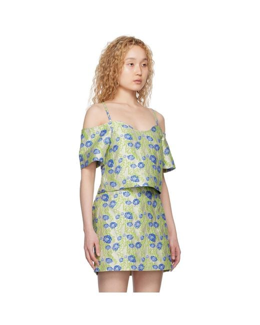 Ganni Green Gray Floral Blouse