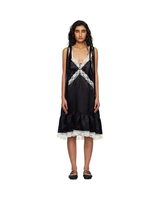 Marc Jacobs Black Satin Lace Slip Midi Dress
