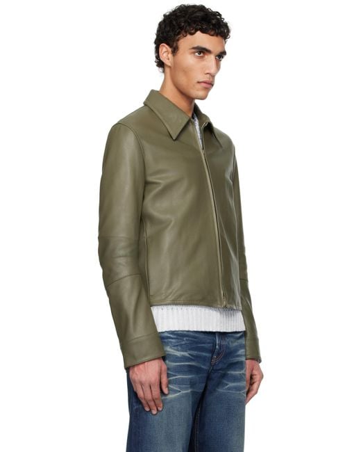 Acne Black Khaki Paneled Leather Jacket for men