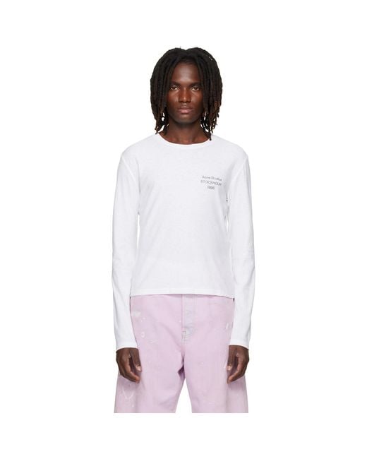 Acne White Off- Distressed Logo T-Shirt for men