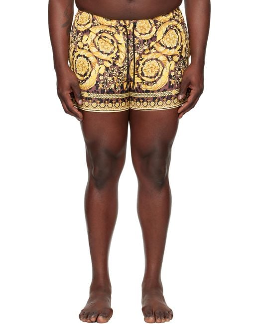 メンズ Versace ゴールド＆ブラック Wild バロッコプリント スイムショーツ Multicolor