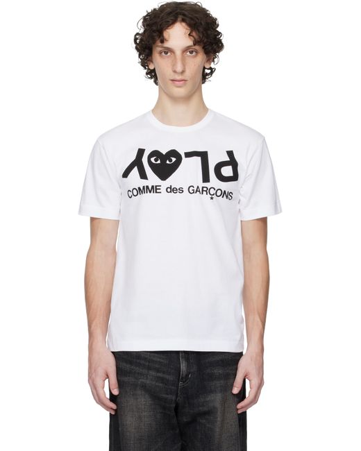 メンズ COMME DES GARÇONS PLAY ホワイト Large Logo Tシャツ Black
