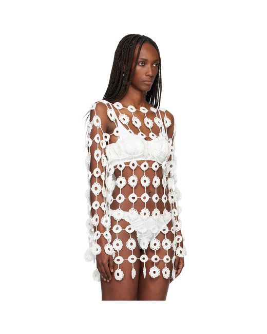 Róisín Pierce White Crochet Floating Florals Knit Blouse