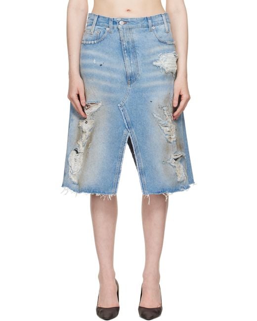 MM6 by Maison Martin Margiela Blue Distressed Shorts Midi Skirt