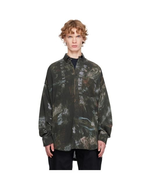 Balenciaga Gray Washed Crayon Allover Long Sleeve Cocoon Shirt for men