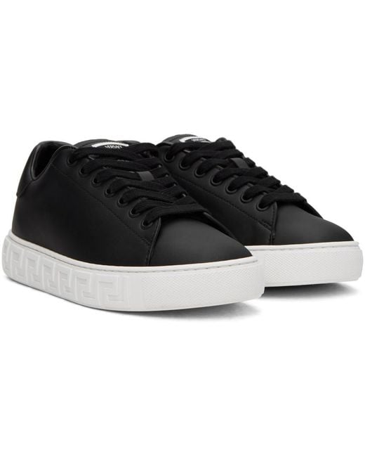 Versace Black Greca-embossed Leather Sneakers