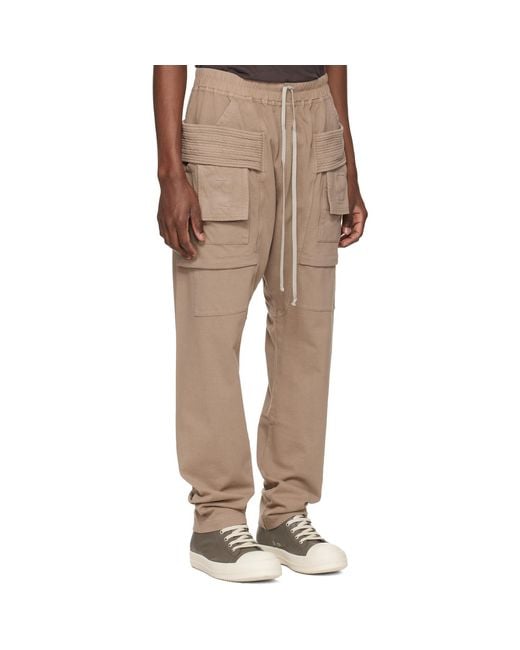 Rick Owens Natural Taupe Temple Creatch Drawstring Cargo Pants for men