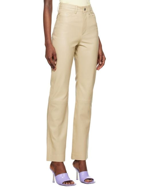 REMAIN Birger Christensen Natural Beige Straight-leg Leather Pants