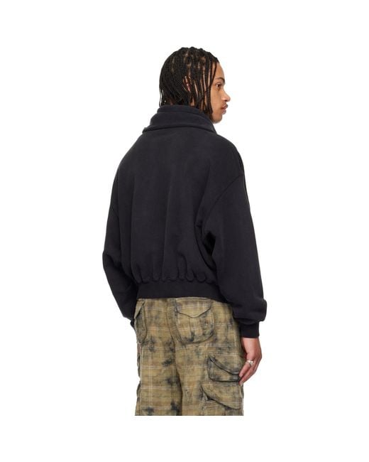 R13 Blue Funnel Neck Cropped Popover Hoodie for men
