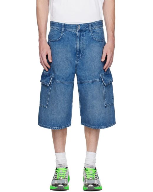 Givenchy Blue Paneled Denim Shorts for men