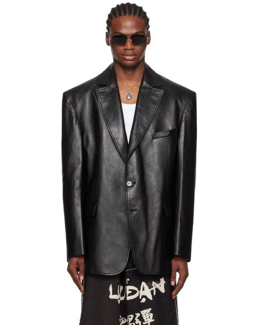 Lu'u Dan Black Oversized Tailored Leather Jacket for men