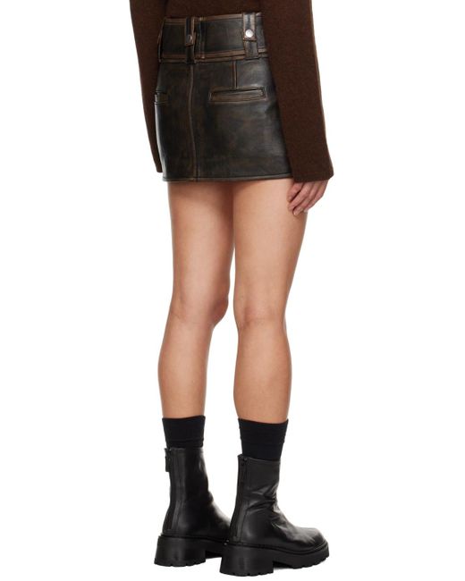 Stand Studio Black Brown Biker Leather Miniskirt