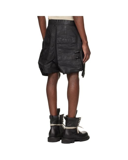 Rick Owens Black Temple Stefan Denim Cargo Shorts for men
