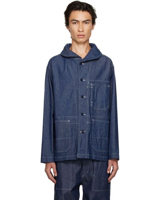 Engineered Garments Navy Shawl Collar Denim Jacket in Blue for Men | Lyst