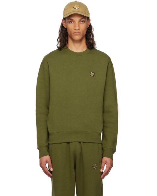 Pull molletonne decontracte kaki a logo de renard Maison Kitsune pour homme en coloris Vert Lyst