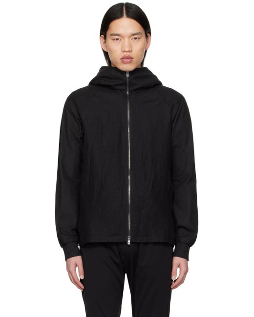 DEVOA Black Hooded Leather Jacket for men