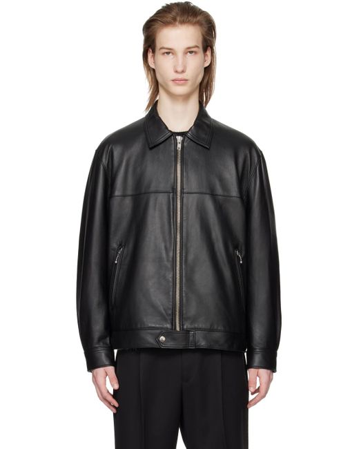 Wacko Maria Black Zip Leather Jacket for men