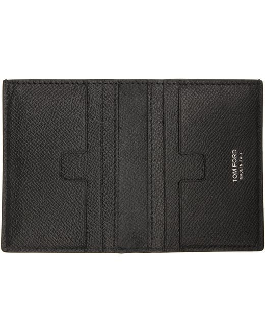 Tom Ford Black Small Grain T Line Bifold Card Holder for men