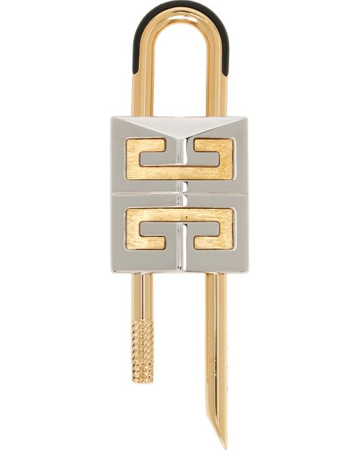 Givenchy Black Gold & Silver Small 4g Padlock Keychain for men