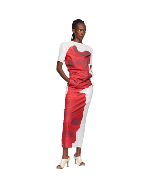 Issey Miyake Red Knit 'As Represented' Blouse