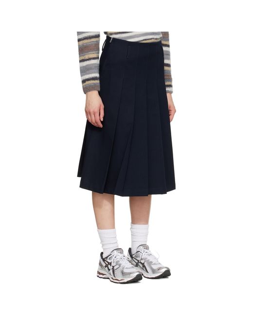 A.P.C. Blue Pleated Midi Skirt