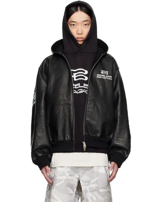 BALENCIAGAブラックレザー フード付きジャケット 関税込【BALENCIAGA】フード付きレザーブルゾン Black (BALENCIAGA