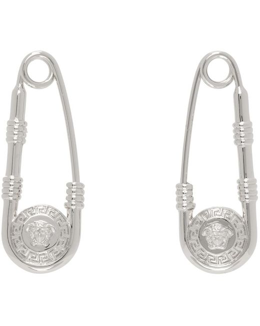 Versace White Safety Pin Earrings for men