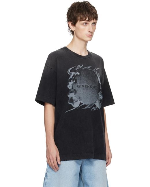 Givenchy Black Graphic-print Faded-wash Cotton-jersey T-shirt for men