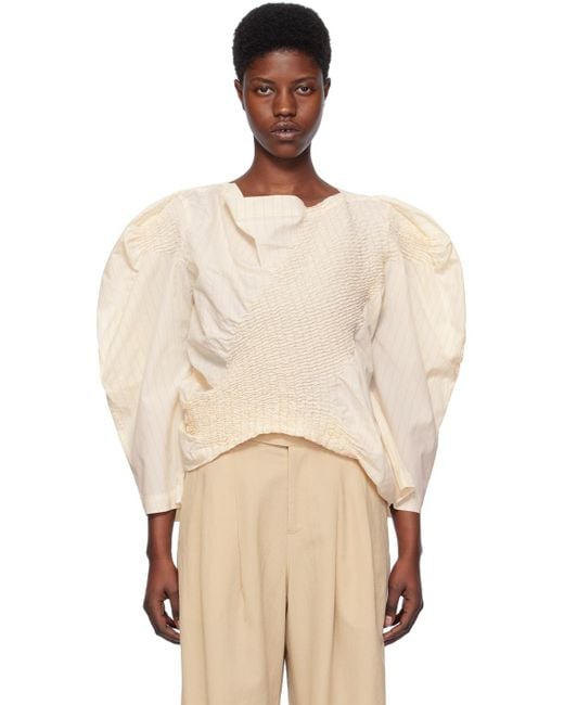 Issey Miyake Natural Off-white Contraction Blouse