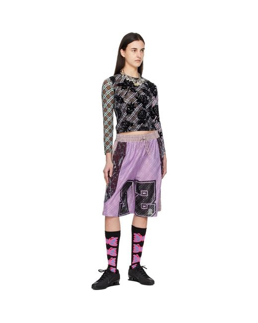 Chopova Lowena Black Picnic Plaid Flocked Mesh Top