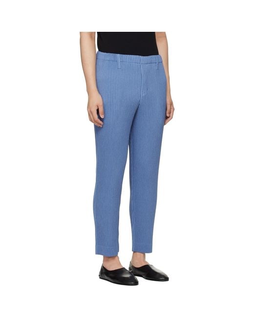 Homme Plissé Issey Miyake Blue Linen Like Trousers for men