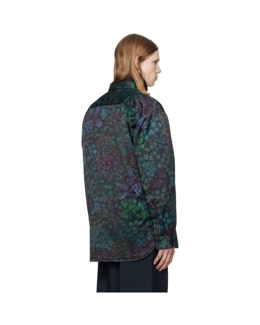 Dries Van Noten Blue Padded Floral Overshirt for men