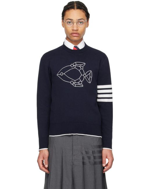 Thom Browne Blue Navy Fish Icon Sweater for men