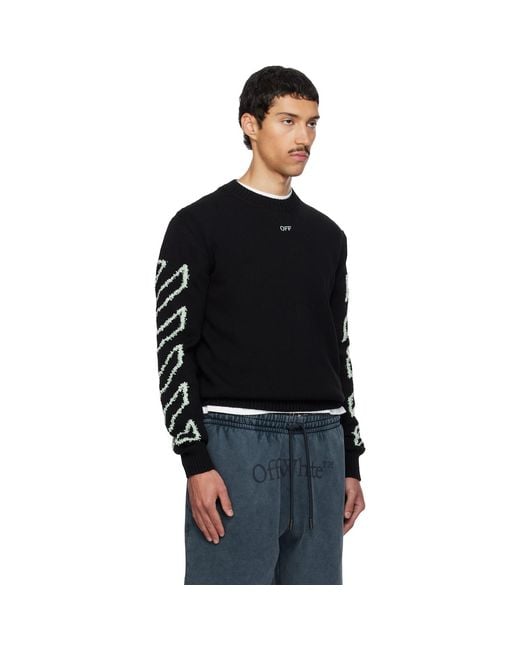 Off-White c/o Virgil Abloh Black Diagonal Outline Knit Crewneck Sweater for men