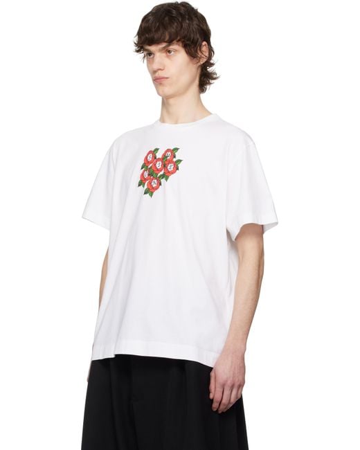 Simone Rocha White Cluster Rose Logo Print Short Sleeve T-Shirt for men