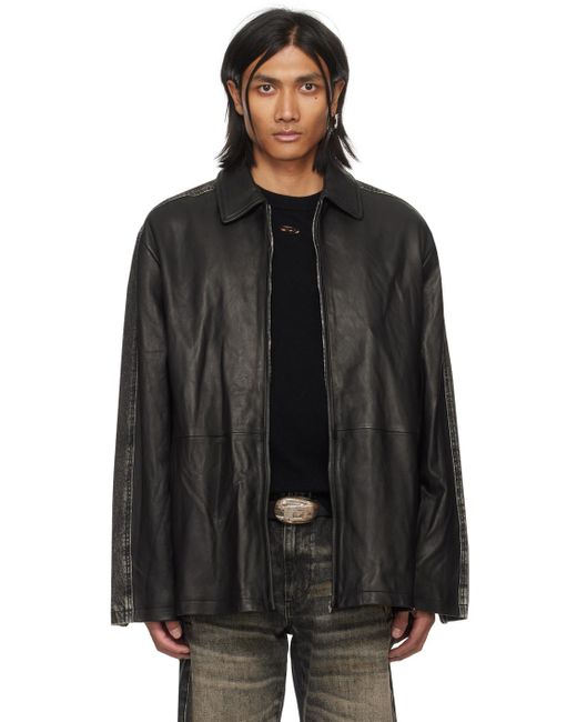 DIESEL Black L-stoller Leather Jacket for men