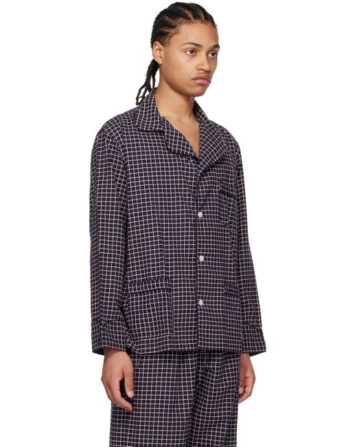 Bode Blue Navy Grid Pyjama Shirt for men