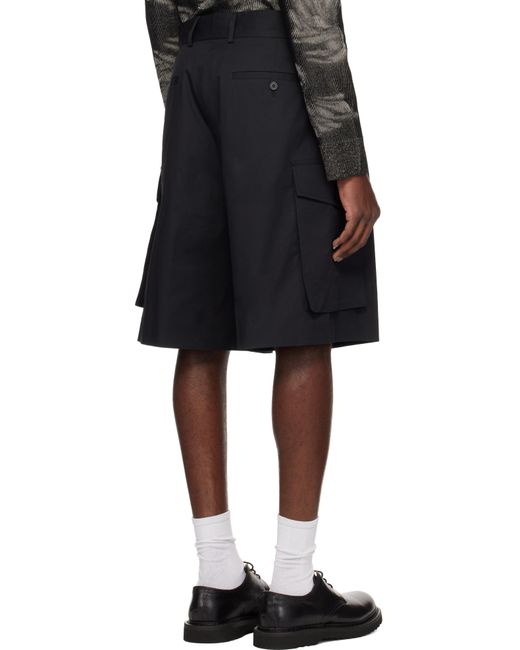 Dries Van Noten Black Pleated Cargo Shorts for men