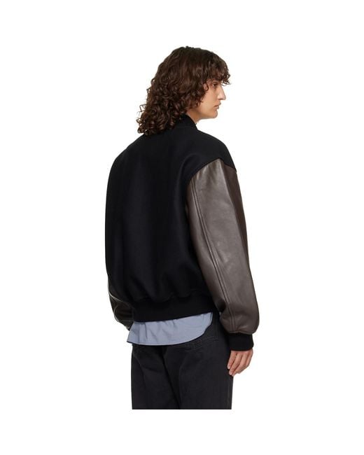 Studio Nicholson Black Alph Leather Bomber Jacket