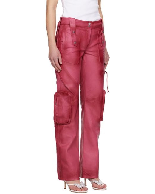 Blumarine Red Pink Spiral Leather Cargo Pants