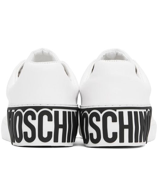 Moschino Black White Maxi Logo Calfskin Sneakers for men