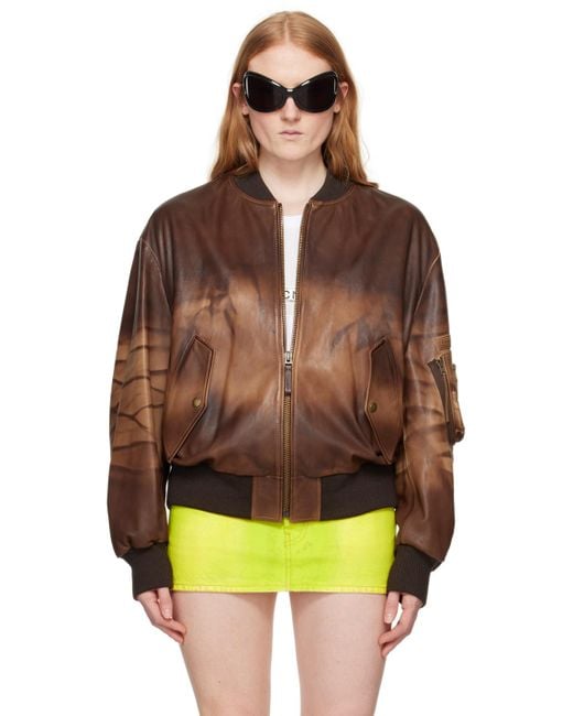 Acne Multicolor Brown Relaxed Fit Leather Bomber Jacket
