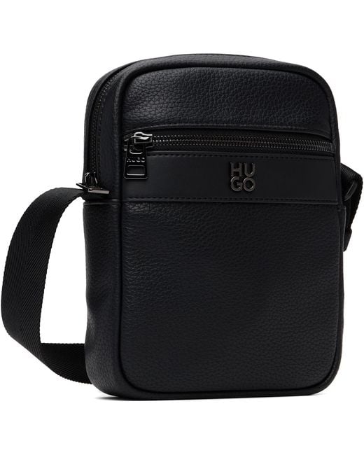 HUGO Black Grain Faux-Leather Bag for men
